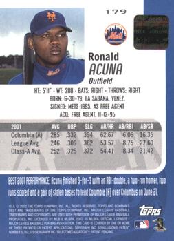 2002 Bowman's Best - Blue #179 Ronald Acuna Back