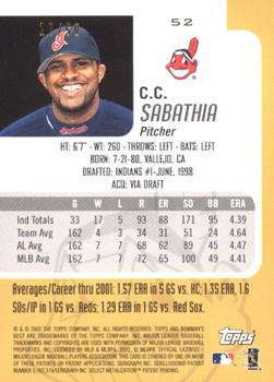 2002 Bowman's Best - Gold #52 CC Sabathia  Back