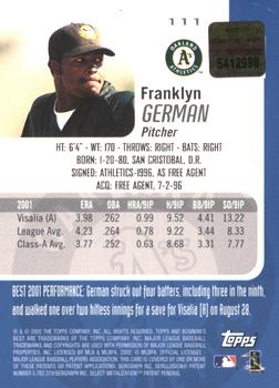 2002 Bowman's Best - Gold #111 Franklyn German Back