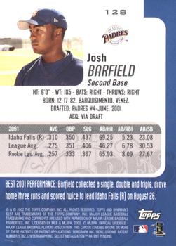 2002 Bowman's Best - Gold #128 Josh Barfield Back