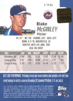 2002 Bowman's Best - Gold #170 Blake McGinley Back