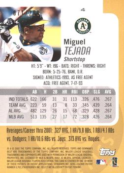2002 Bowman's Best - Red #4 Miguel Tejada  Back