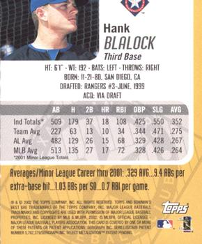 2002 Bowman's Best - Red #62 Hank Blalock  Back