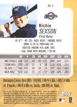 2002 Bowman's Best - Red #81 Richie Sexson  Back