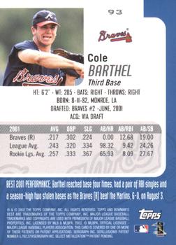 2002 Bowman's Best - Red #93 Cole Barthel Back