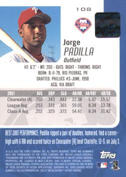 2002 Bowman's Best - Red #108 Jorge Padilla Back