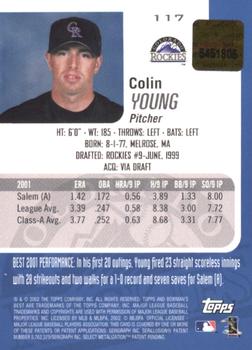 2002 Bowman's Best - Red #117 Colin Young Back