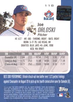 2002 Bowman's Best - Red #118 Joe Orloski Back