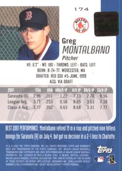 2002 Bowman's Best - Red #174 Greg Montalbano Back