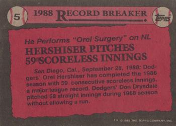 1989 Topps #5 Orel Hershiser Back