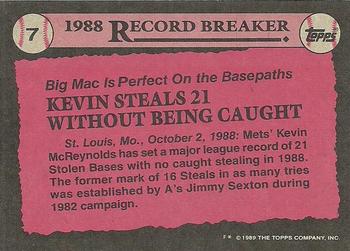 1989 Topps #7 Kevin McReynolds Back