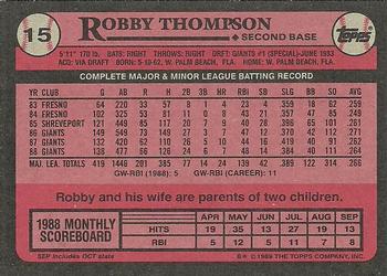 1989 Topps #15 Robby Thompson Back