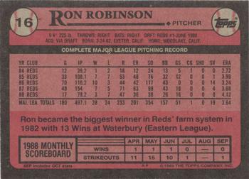 1989 Topps #16 Ron Robinson Back