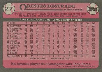 1989 Topps #27 Orestes Destrade Back