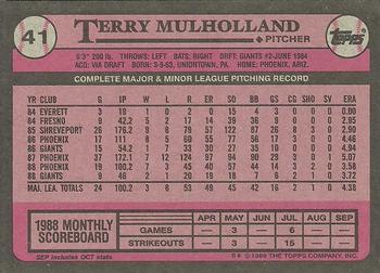 1989 Topps #41 Terry Mulholland Back