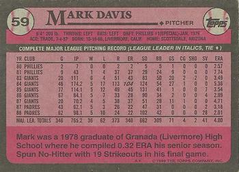 1989 Topps #59 Mark Davis Back