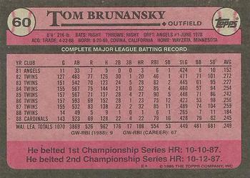 1989 Topps #60 Tom Brunansky Back