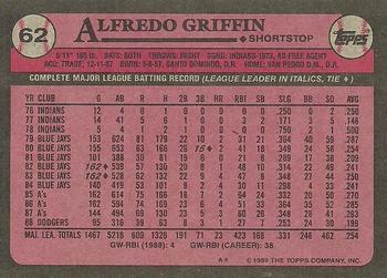 1989 Topps #62 Alfredo Griffin Back