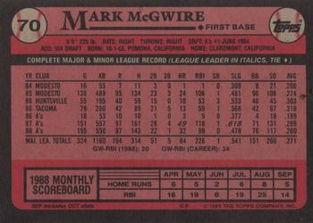 1989 Topps #70 Mark McGwire Back