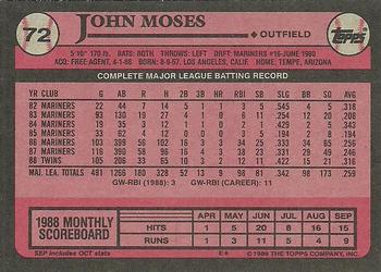1989 Topps #72 John Moses Back