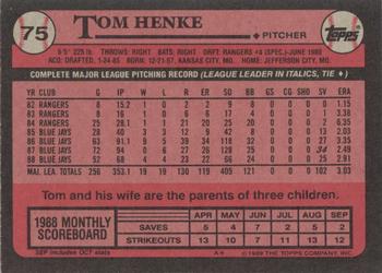 1989 Topps #75 Tom Henke Back