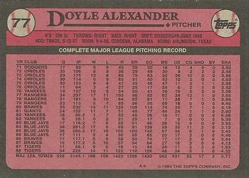 1989 Topps #77 Doyle Alexander Back