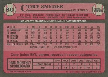 1989 Topps #80 Cory Snyder Back