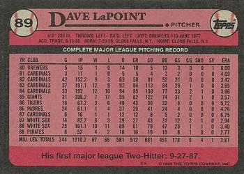 1989 Topps #89 Dave LaPoint Back