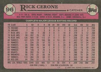 1989 Topps #96 Rick Cerone Back