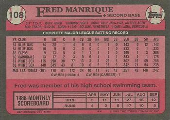 1989 Topps #108 Fred Manrique Back