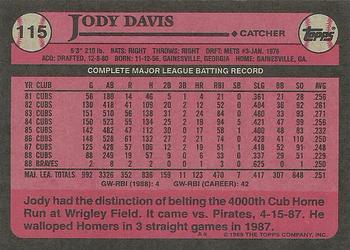 1989 Topps #115 Jody Davis Back
