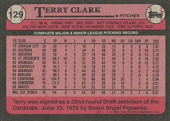 1989 Topps #129 Terry Clark Back