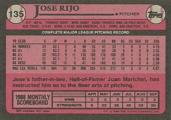 1989 Topps #135 Jose Rijo Back