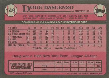 1989 Topps #149 Doug Dascenzo Back