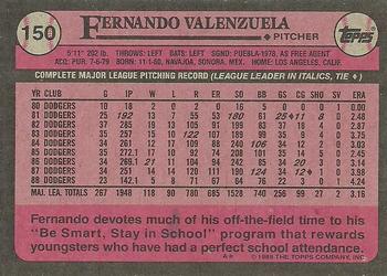 1989 Topps #150 Fernando Valenzuela Back