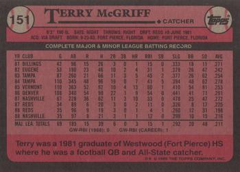 1989 Topps #151 Terry McGriff Back