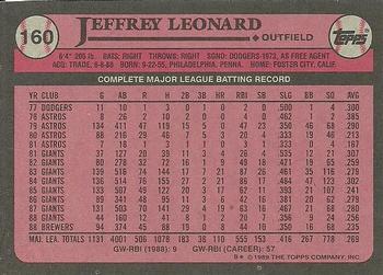 1989 Topps #160 Jeffrey Leonard Back
