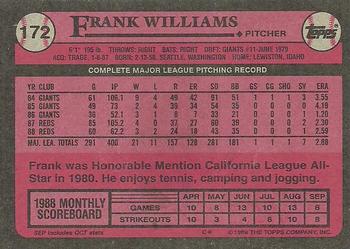 1989 Topps #172 Frank Williams Back