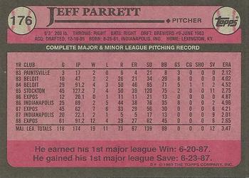 1989 Topps #176 Jeff Parrett Back