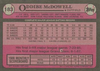 1989 Topps #183 Oddibe McDowell Back