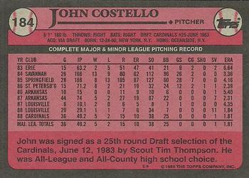 1989 Topps #184 John Costello Back