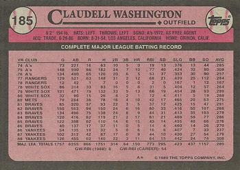 1989 Topps #185 Claudell Washington Back