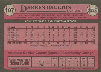 1989 Topps #187 Darren Daulton Back