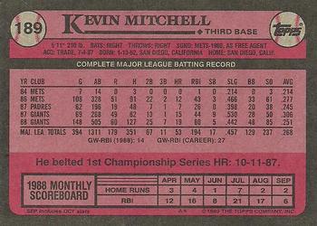 1989 Topps #189 Kevin Mitchell Back