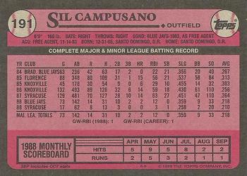 1989 Topps #191 Sil Campusano Back