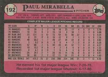 1989 Topps #192 Paul Mirabella Back