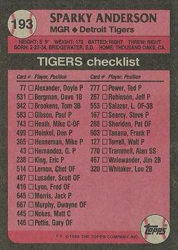 1989 Topps #193 Sparky Anderson Back