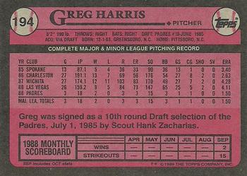 1989 Topps #194 Greg Harris Back