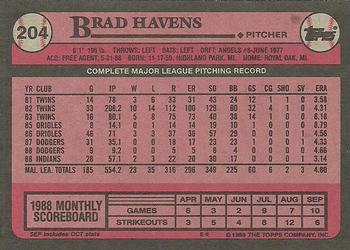 1989 Topps #204 Brad Havens Back