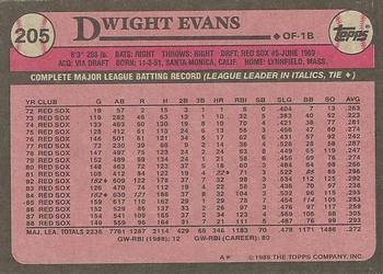 1989 Topps #205 Dwight Evans Back